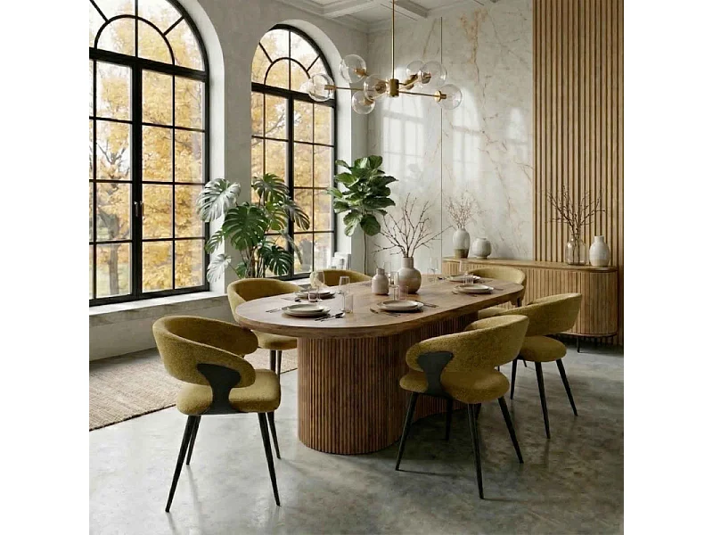 NINO-Fauteuil de table en tissu Luxury Moutarde (x2)