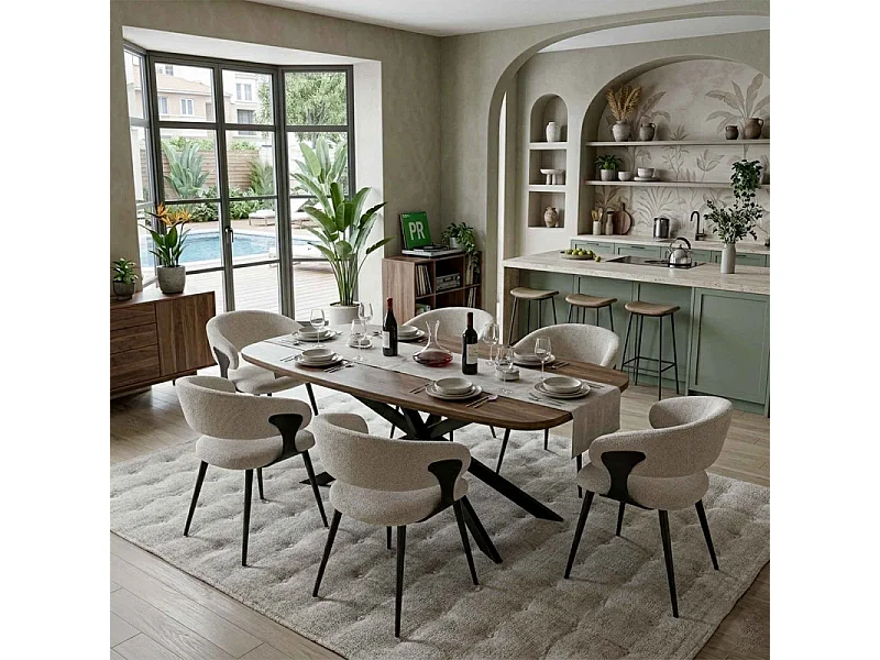 NINO-Fauteuil de table en tissu Luxury Grège (x2)