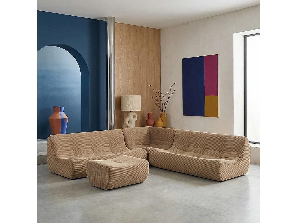 Sofá modular esquinero con reposapiés de terciopelo de pana fina, 7