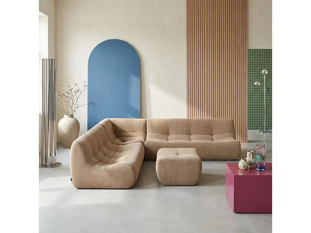 Sofá modular esquinero con reposapiés de terciopelo de pana fina, 7