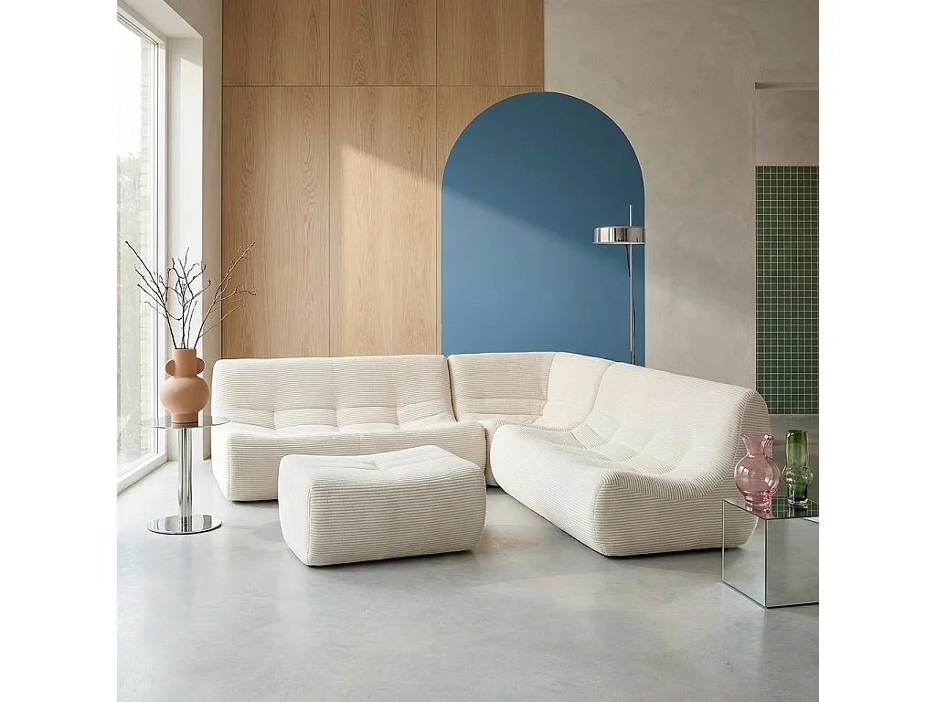 Sofá modular esquinero con reposapiés de terciopelo de pana fina, 7