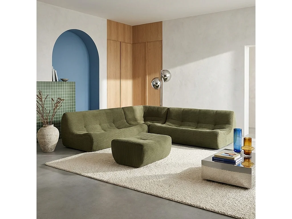 Sofá modular esquinero con reposapiés de terciopelo de pana fina, 7