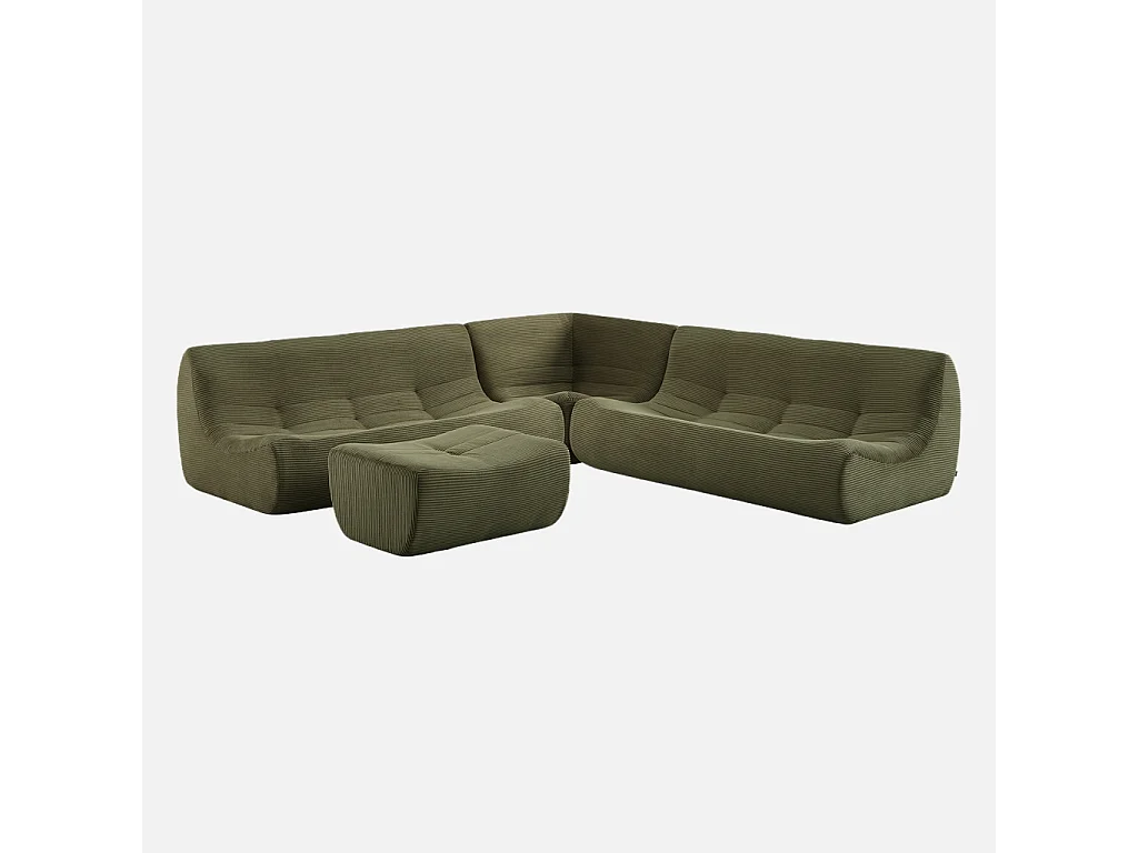 Sofá modular esquinero con reposapiés de terciopelo de pana fina, 7