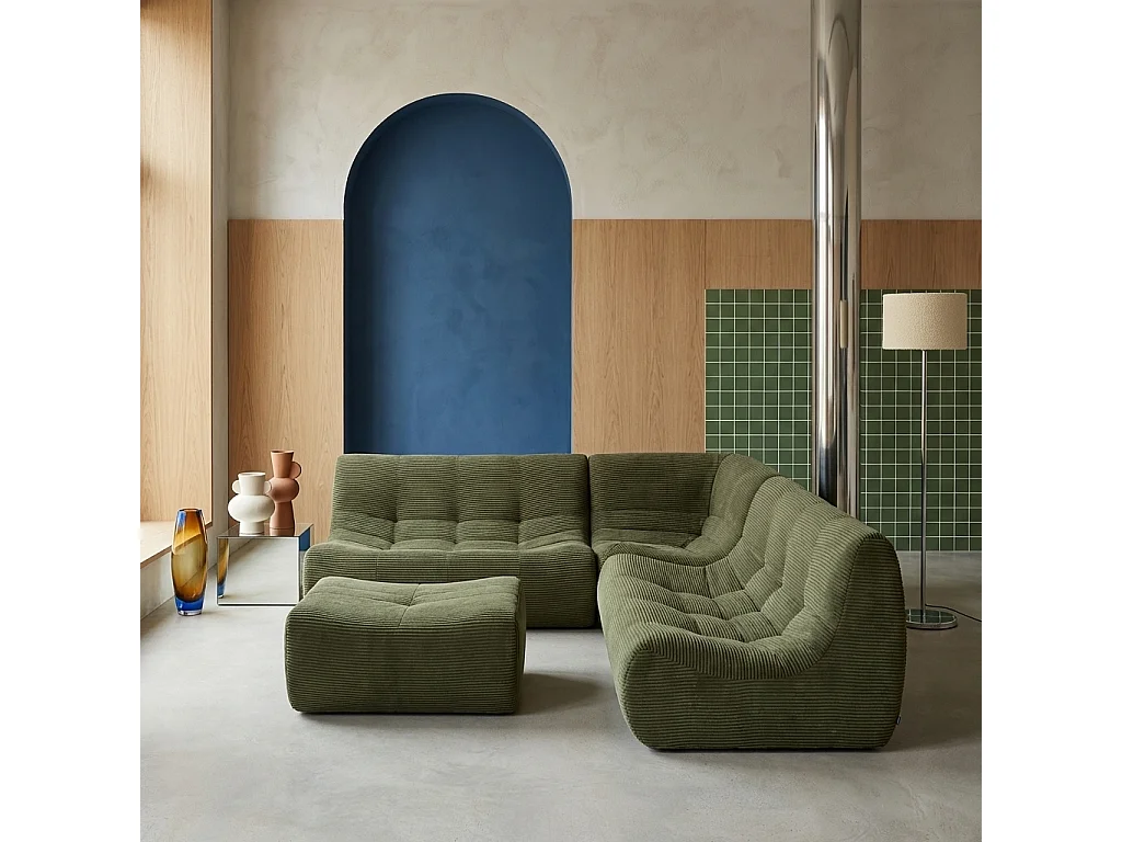 Sofá modular esquinero con reposapiés de terciopelo de pana fina, 7