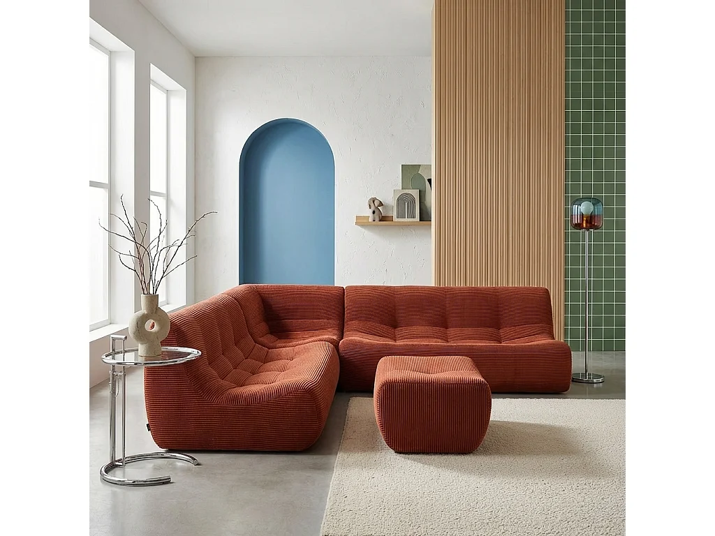 Sofá modular esquinero con reposapiés de terciopelo de pana fina, 7