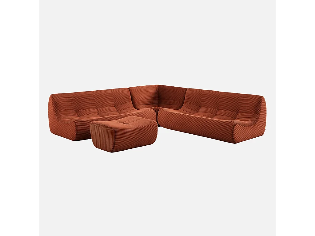 Sofá modular esquinero con reposapiés de terciopelo de pana fina, 7