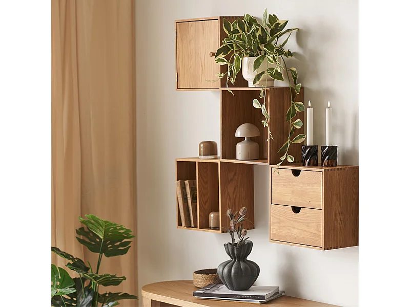 KUB-Cube mural 1 porte en chêne massif 30x30 cm