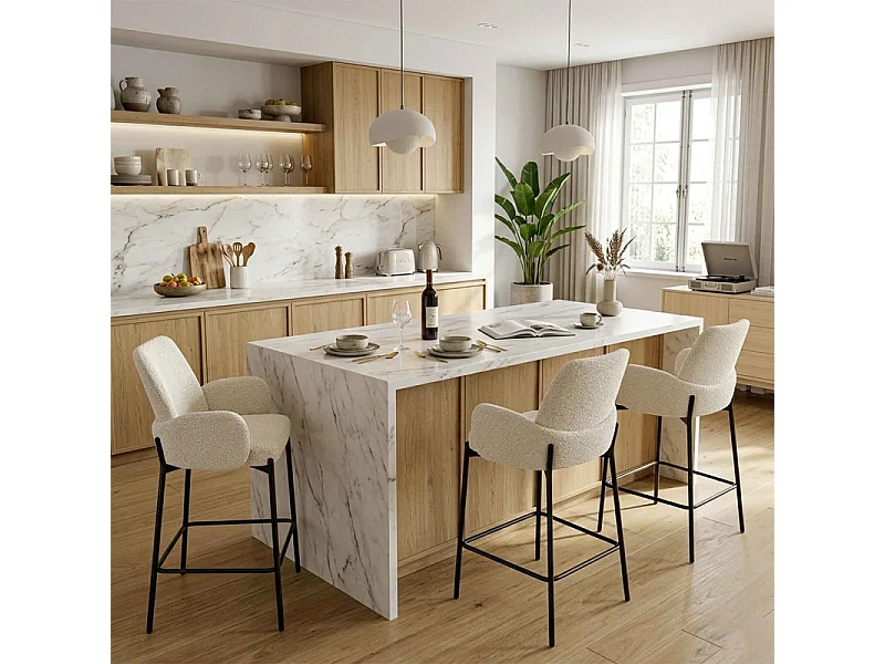 ALEX-Fauteuil de bar en tissu Ikon Coloris Lin (x2)