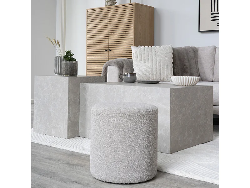 CRUZ- Pouf en tissu bouclé beige ø34 cm