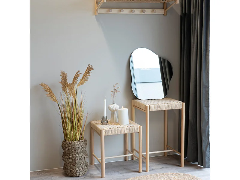 OZY-Tabouret avec assise en osier naturel et bois naturel 42x42 cm