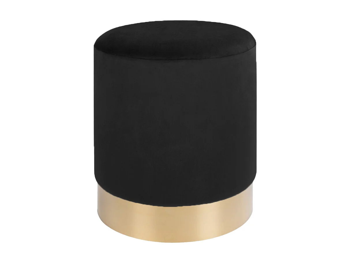 MILLS- Pouf en velours noir, socle couleur laiton ø34 cm