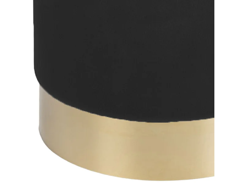 MILLS- Pouf en velours noir, socle couleur laiton ø34 cm
