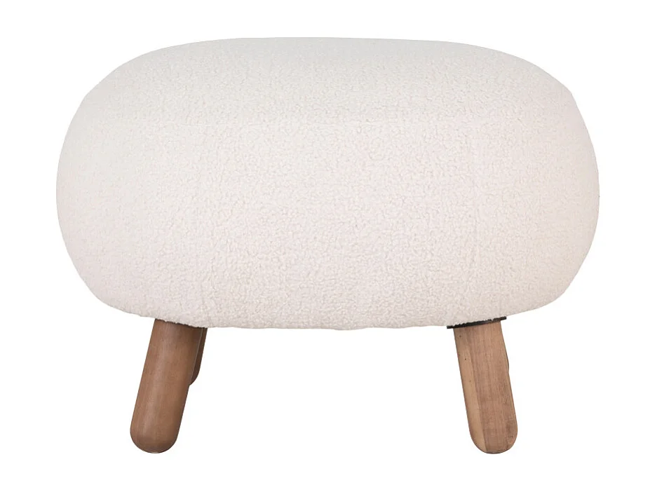 MIMI-Repose-pied en tissu bouclé écru et bois