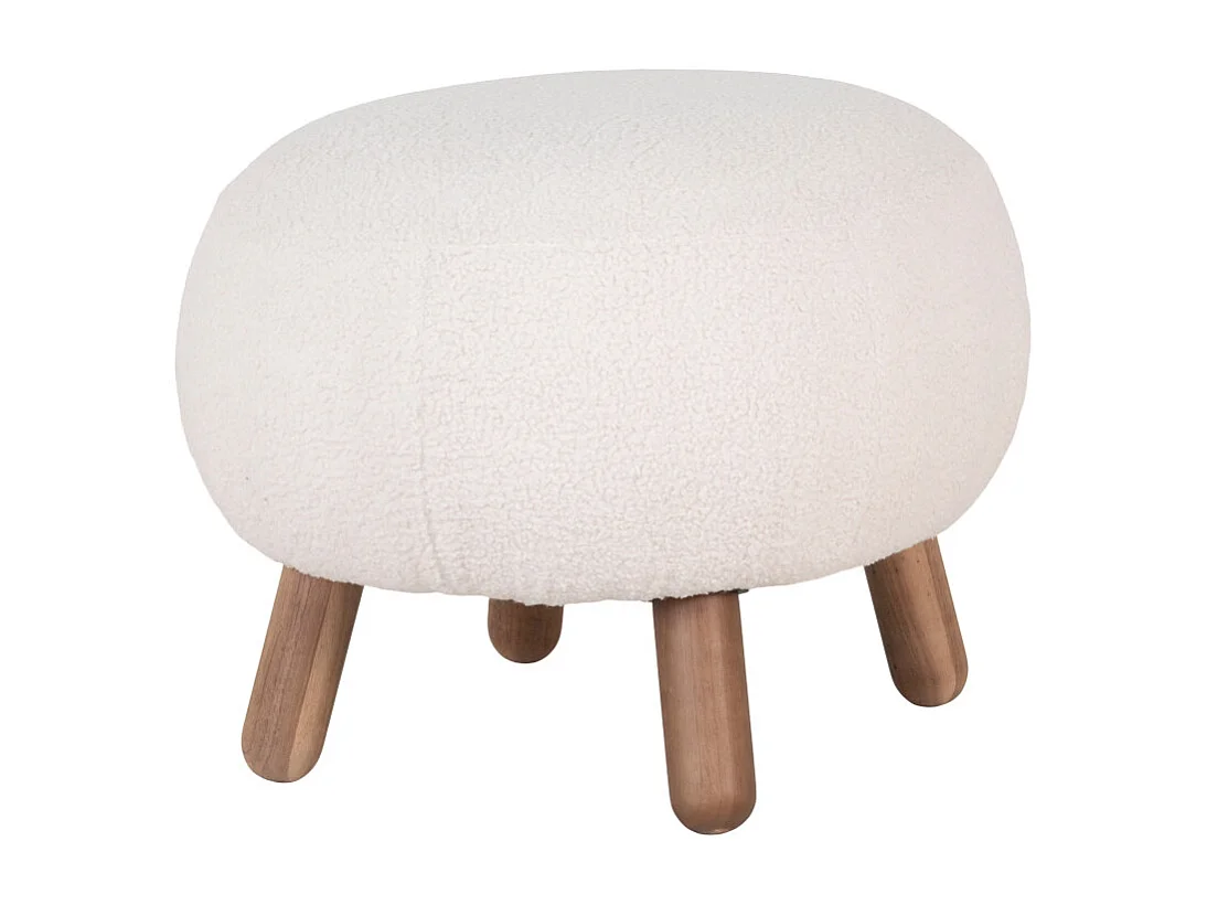 MIMI-Repose-pied en tissu bouclé écru et bois