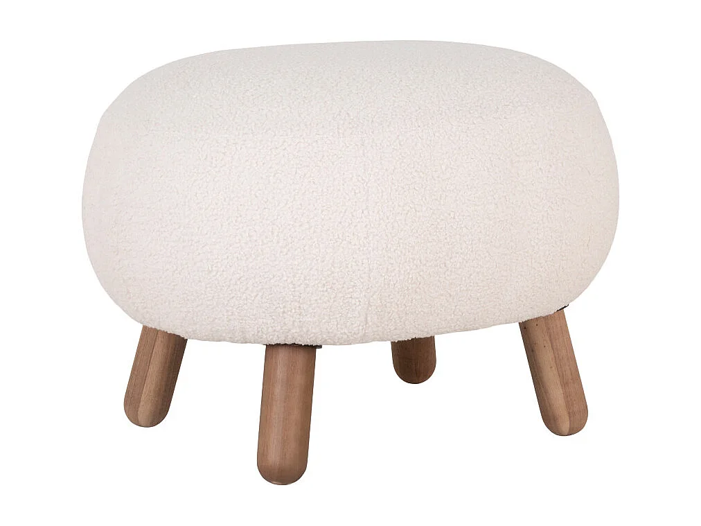 MIMI-Repose-pied en tissu bouclé écru et bois