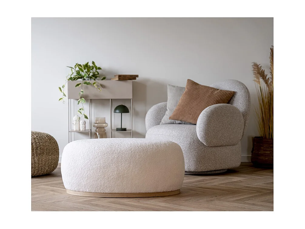 HABY-Pouf en tissu bouclé ecru 54,5x88,5 cm