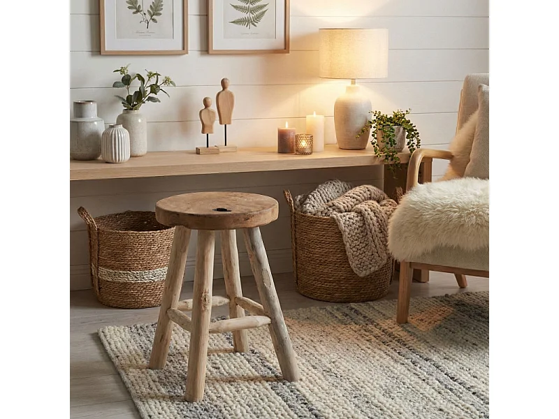 PIT-Tabouret en teck massif recyclé ø30 cm