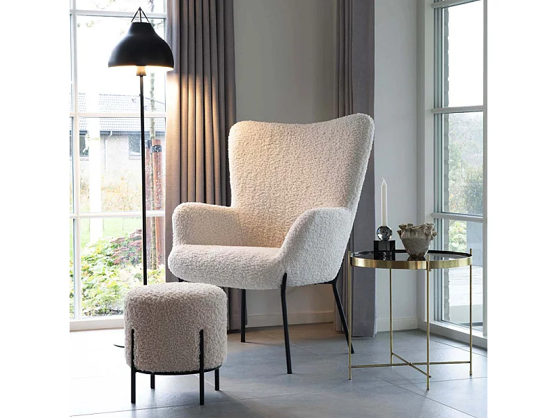 TED- Pouf en tissu bouclé taupe ø35,5 cm