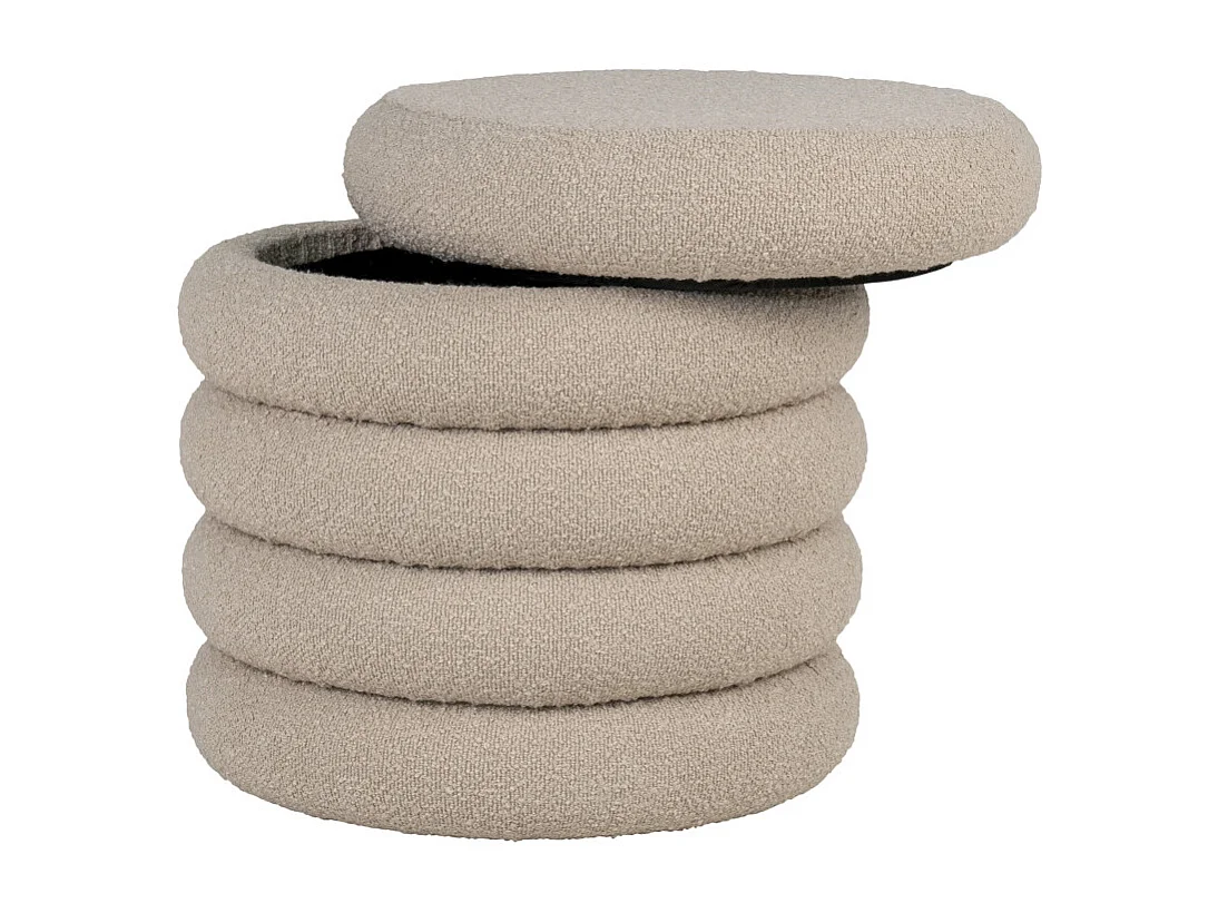 TOW- Pouf avec rangement en tissu bouclé beige ø44 cm