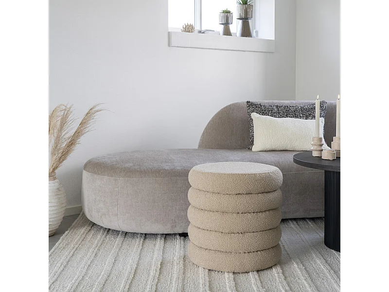 TOW- Pouf avec rangement en tissu bouclé beige ø44 cm