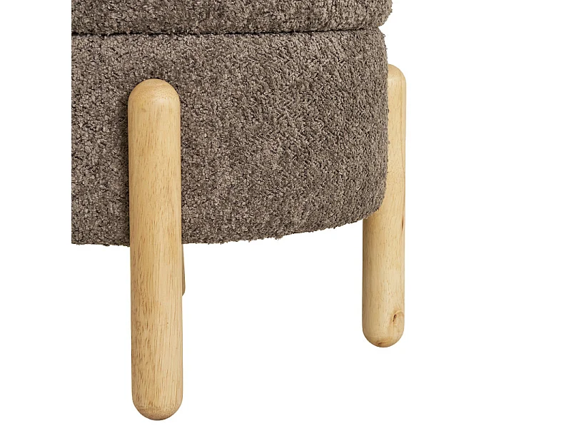 BOJO- Pouf avec rangement en tissu bouclé marron et bois ø45 cm