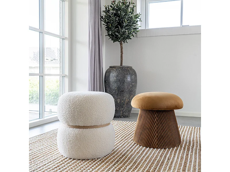 BULL-Pouf en tissu bouclé écru ø38 cm