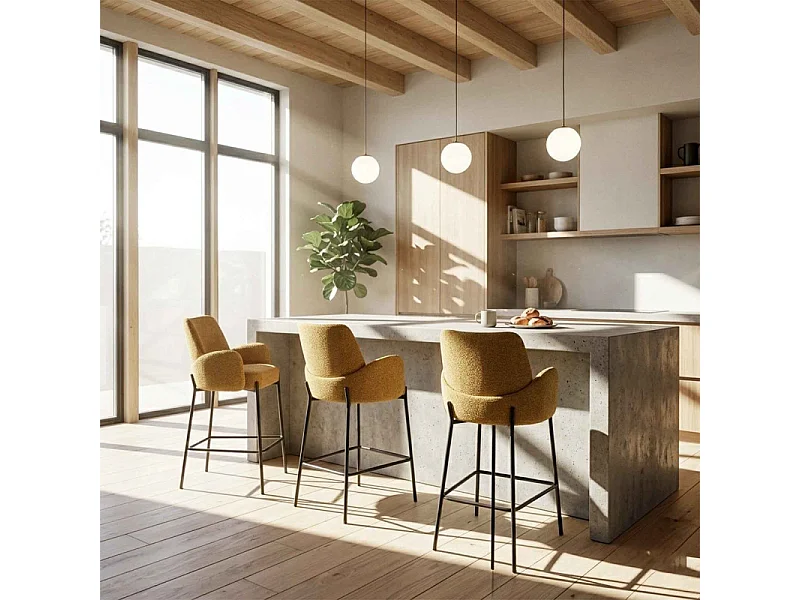 ALEX-Fauteuil de bar en tissu Ikon Ocre (x2)