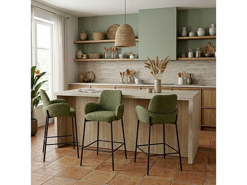 ALEX-Fauteuil de bar en tissu Ikon Olive (x2)