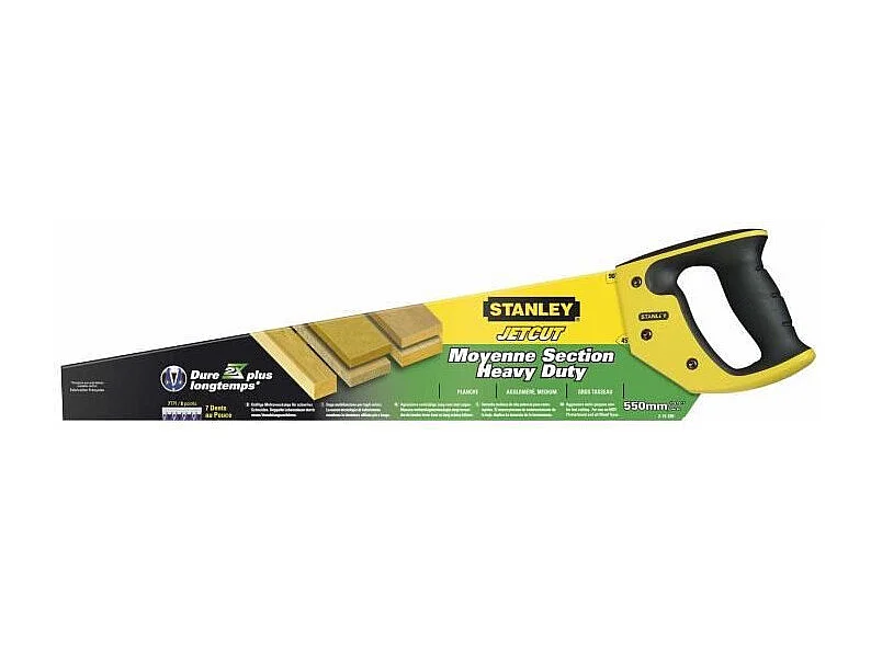 Scie égoïne STANLEY Jetcut 550 mm pour bois, dents hardpoint, poignée ergonomique jaune