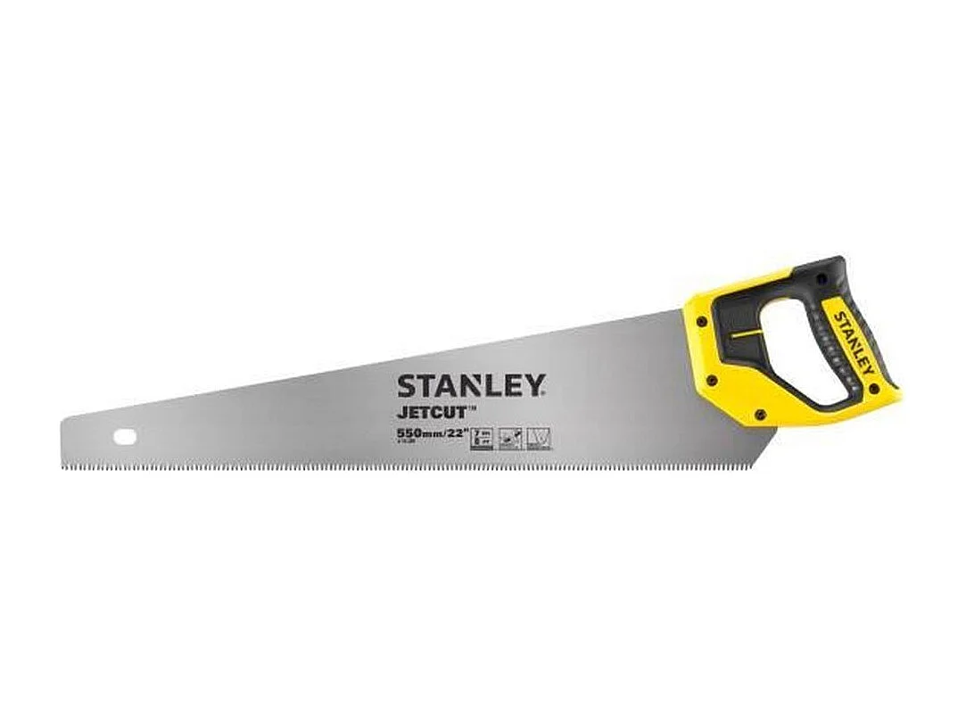 Scie égoïne STANLEY Jetcut 550 mm pour bois, dents hardpoint, poignée ergonomique jaune