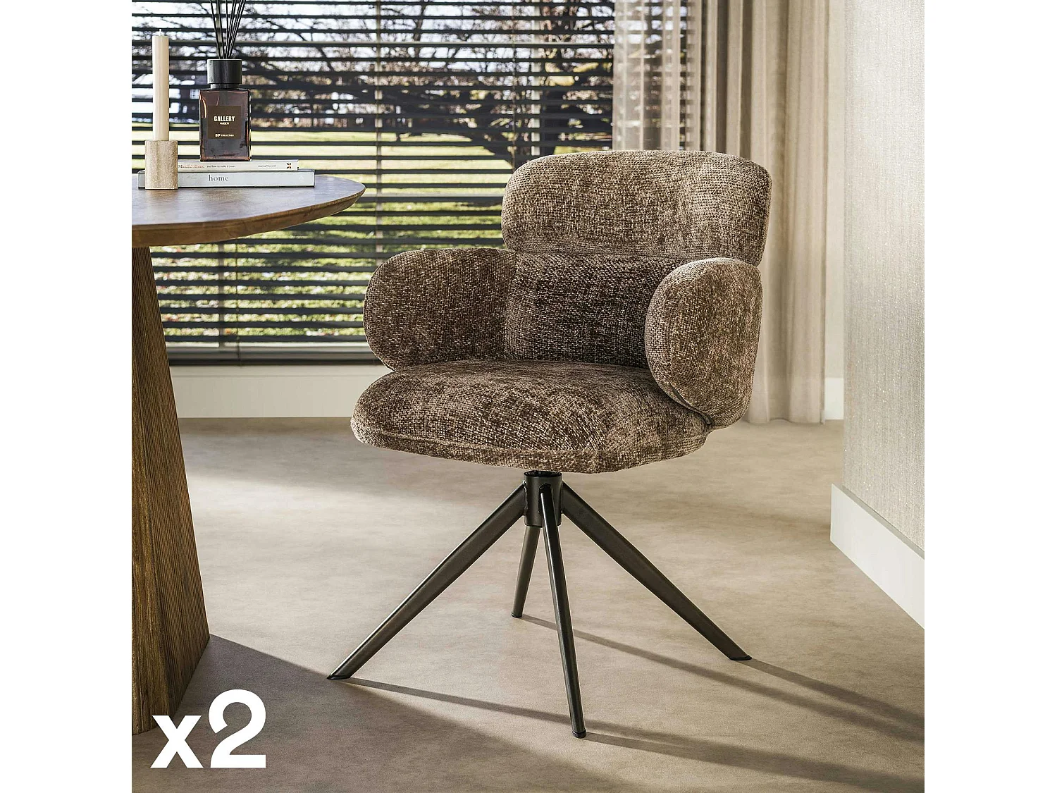 Fauteuil pivotant à ailettes tissu doux brun chaud (x2) CREEK