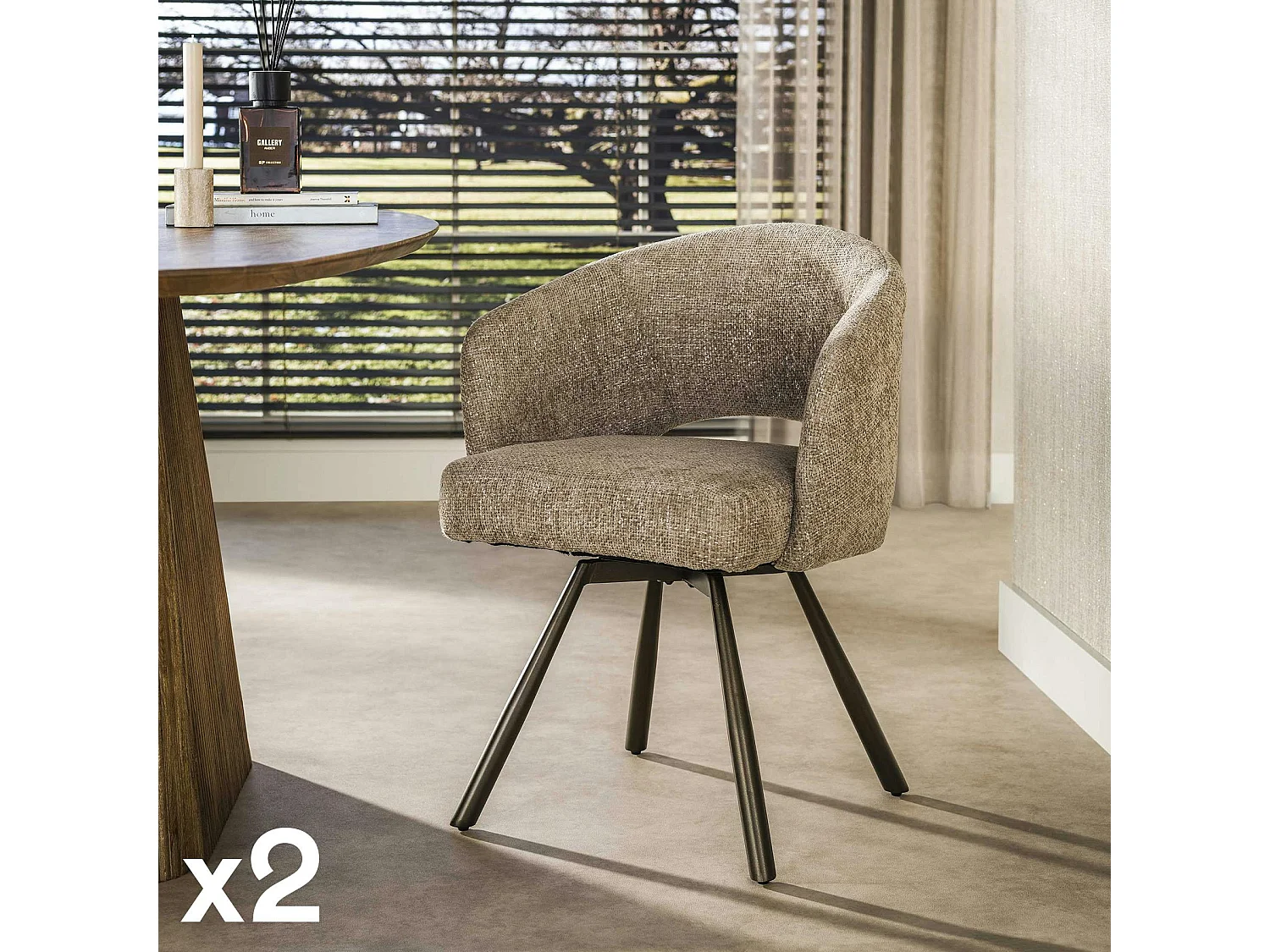 Chaise pivotante tissu doux sable pieds bronze (x2) CREEK