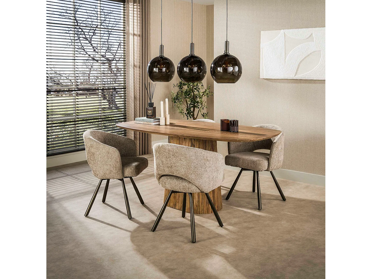 Chaise pivotante tissu doux sable pieds bronze (x2) CREEK