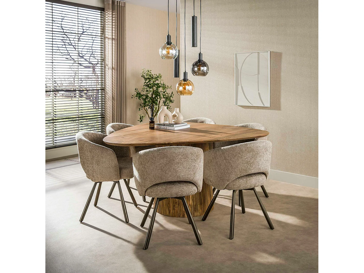 Chaise pivotante tissu doux sable pieds bronze (x2) CREEK