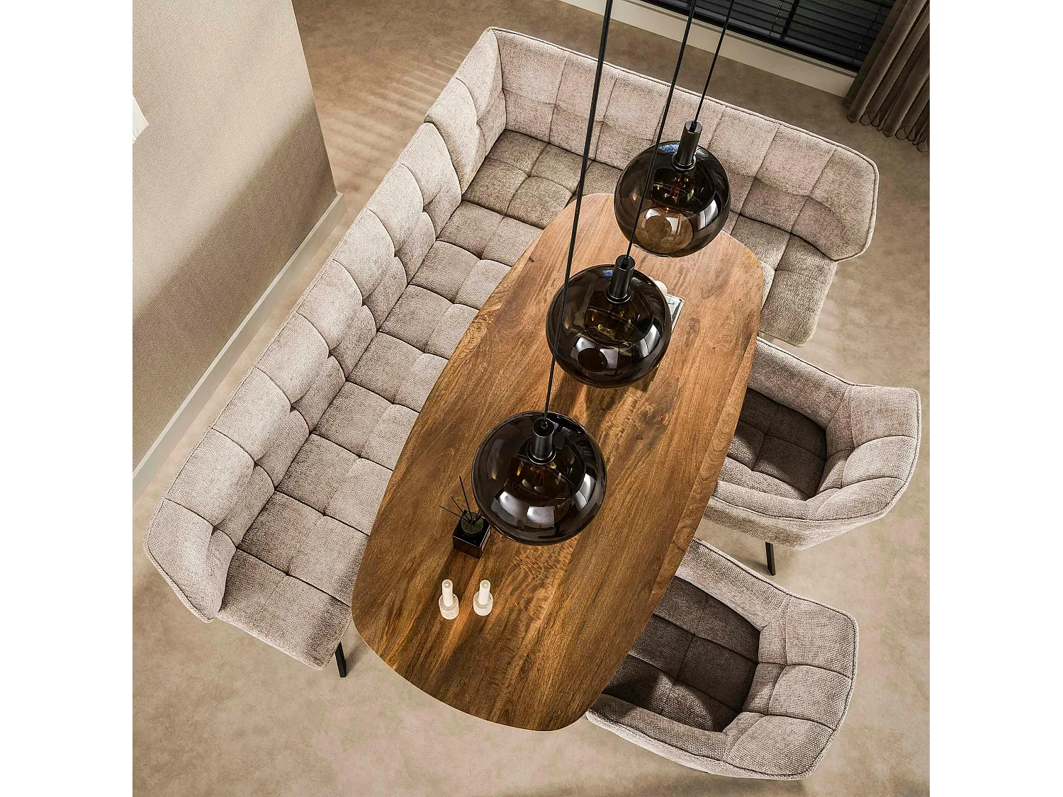Banc de table tissu doux sable, angle droit MELBOURNE