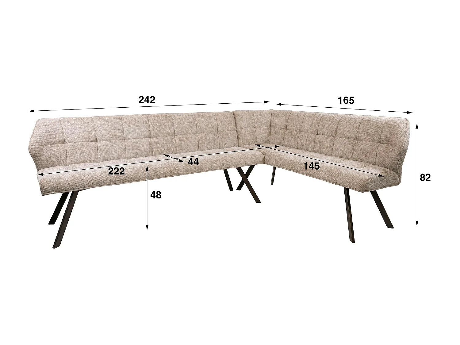 Banc de table tissu doux sable, angle droit MELBOURNE