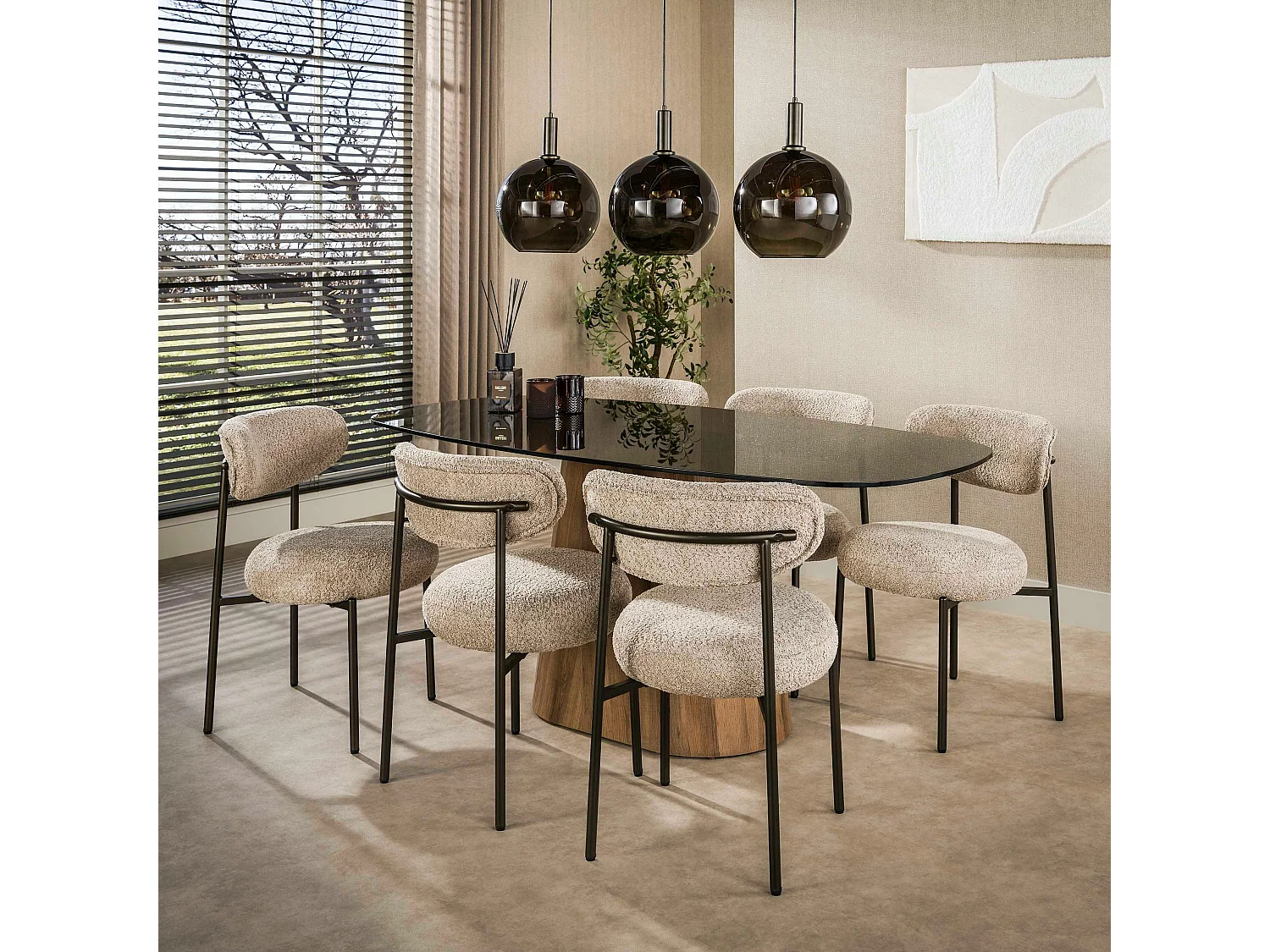 Table à manger en verre fumé design ovale organique 215 cm MILOS