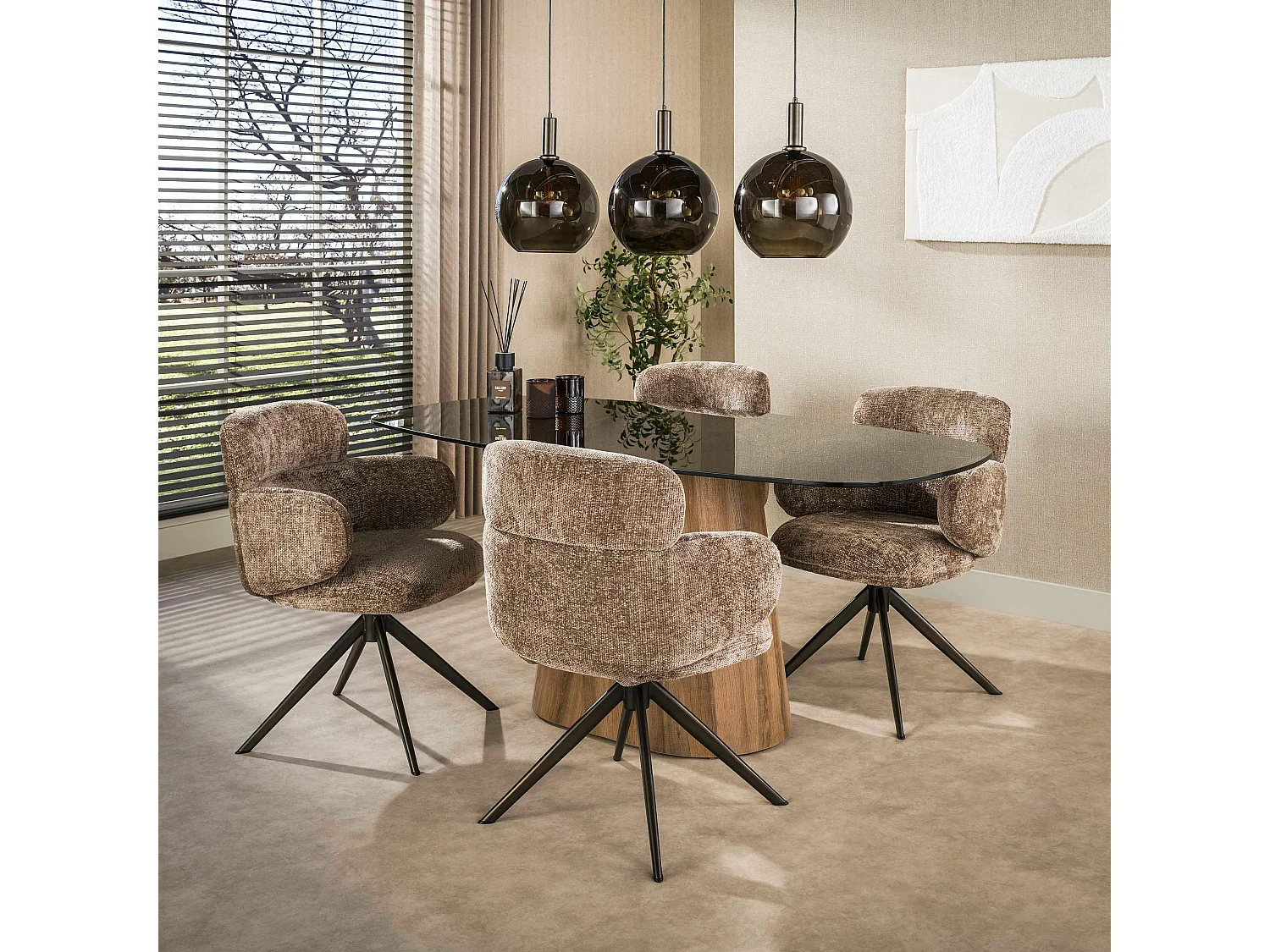 Table à manger en verre fumé design ovale organique 215 cm MILOS