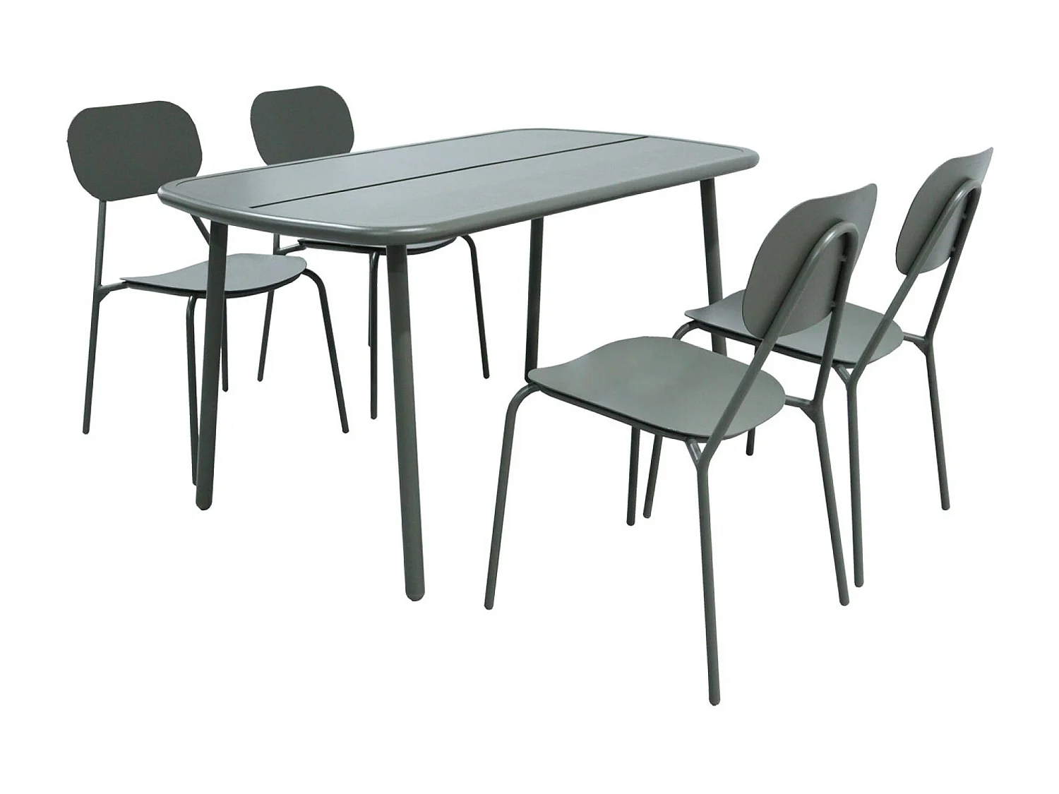 Conjunto mesa de jardín de aluminio, 4 sillas verde kaki