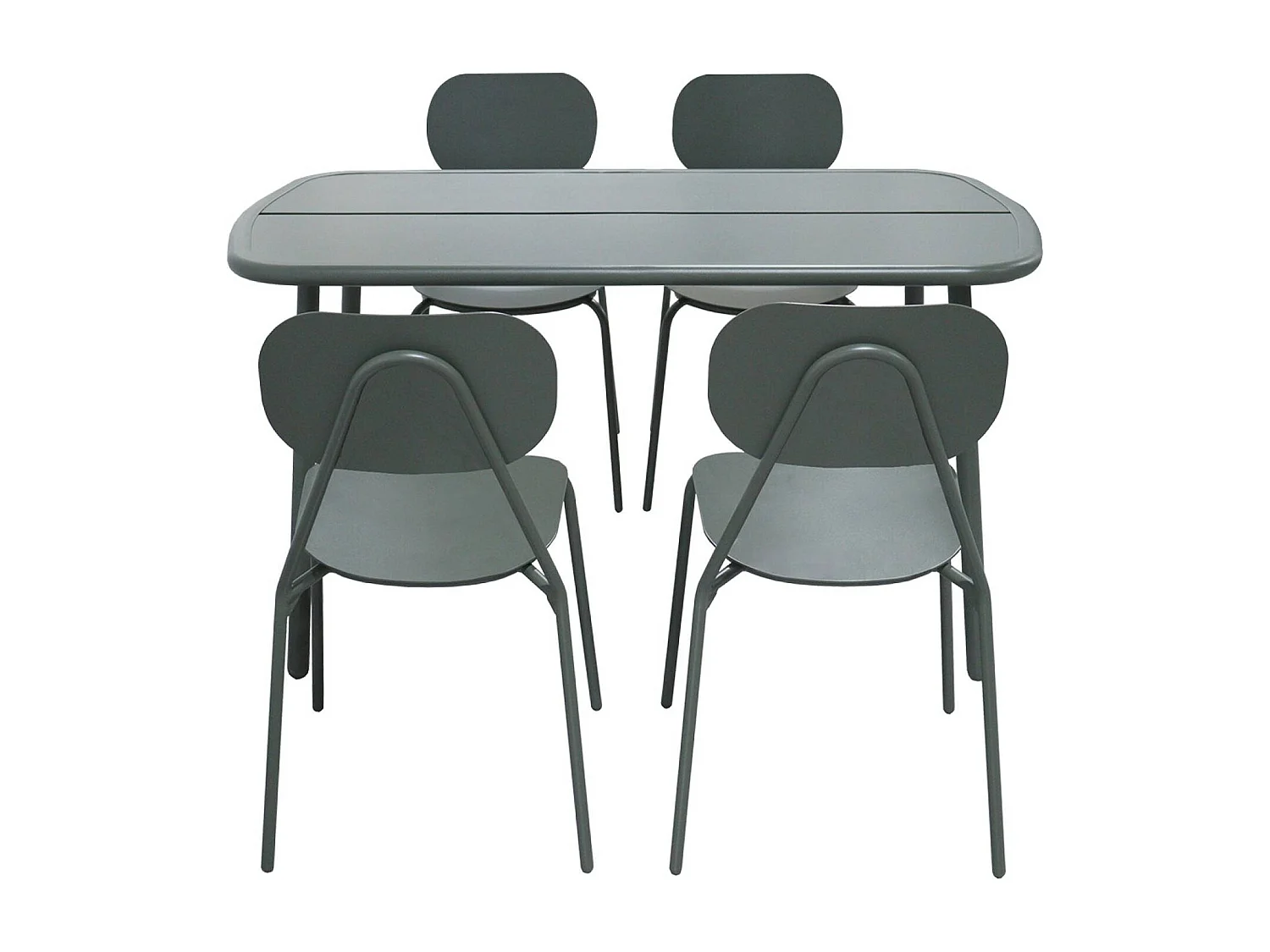 Conjunto mesa de jardín de aluminio, 4 sillas verde kaki