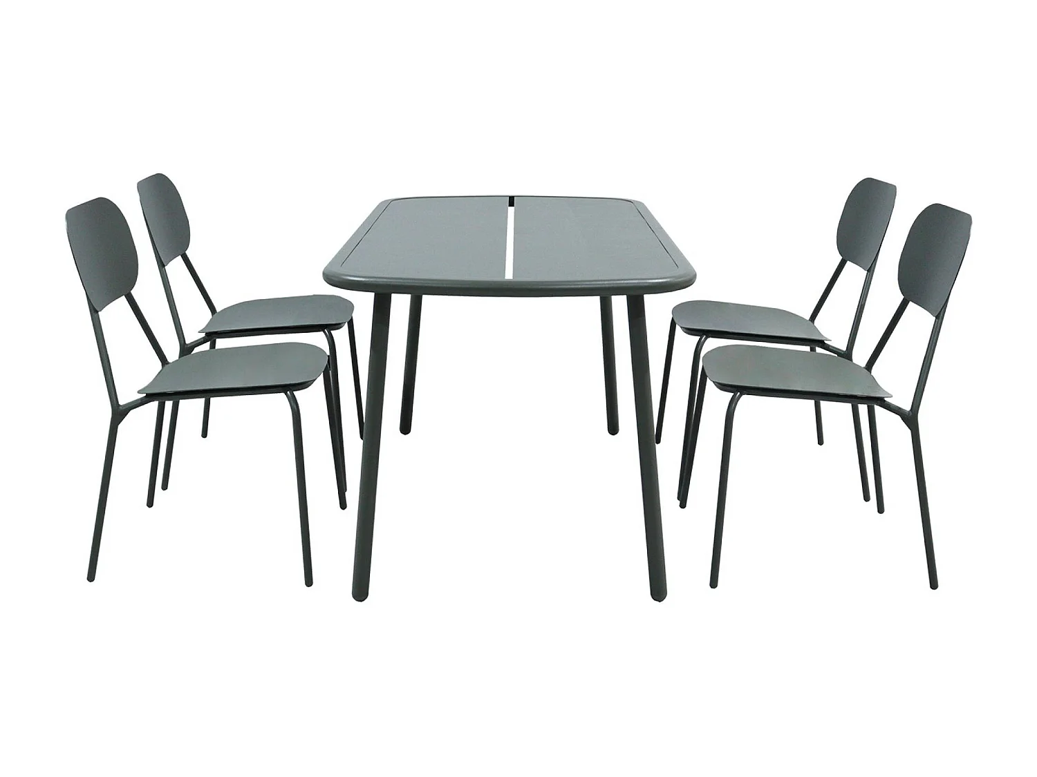 Conjunto mesa de jardín de aluminio, 4 sillas verde kaki