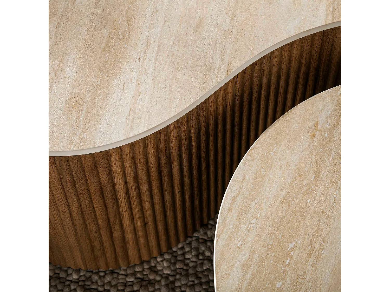 Table basse céramique 3D pied rainuré 135 cm (lot de 2) MAHAL