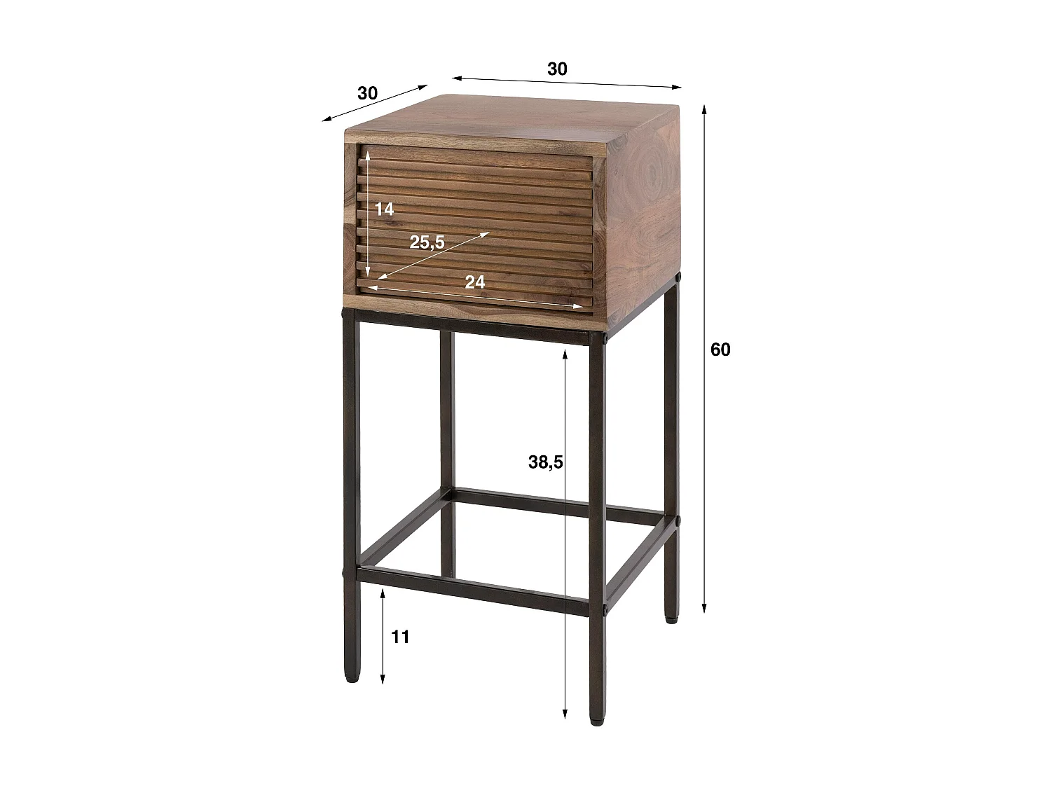 Table de chevet bois d'acacia 1 tiroir strié NAKO