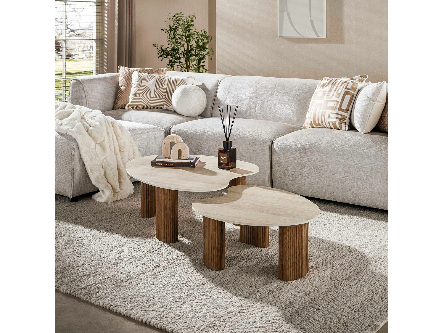 Table basse gigogne céramique 3D pieds rainurés (x2) MAHAL