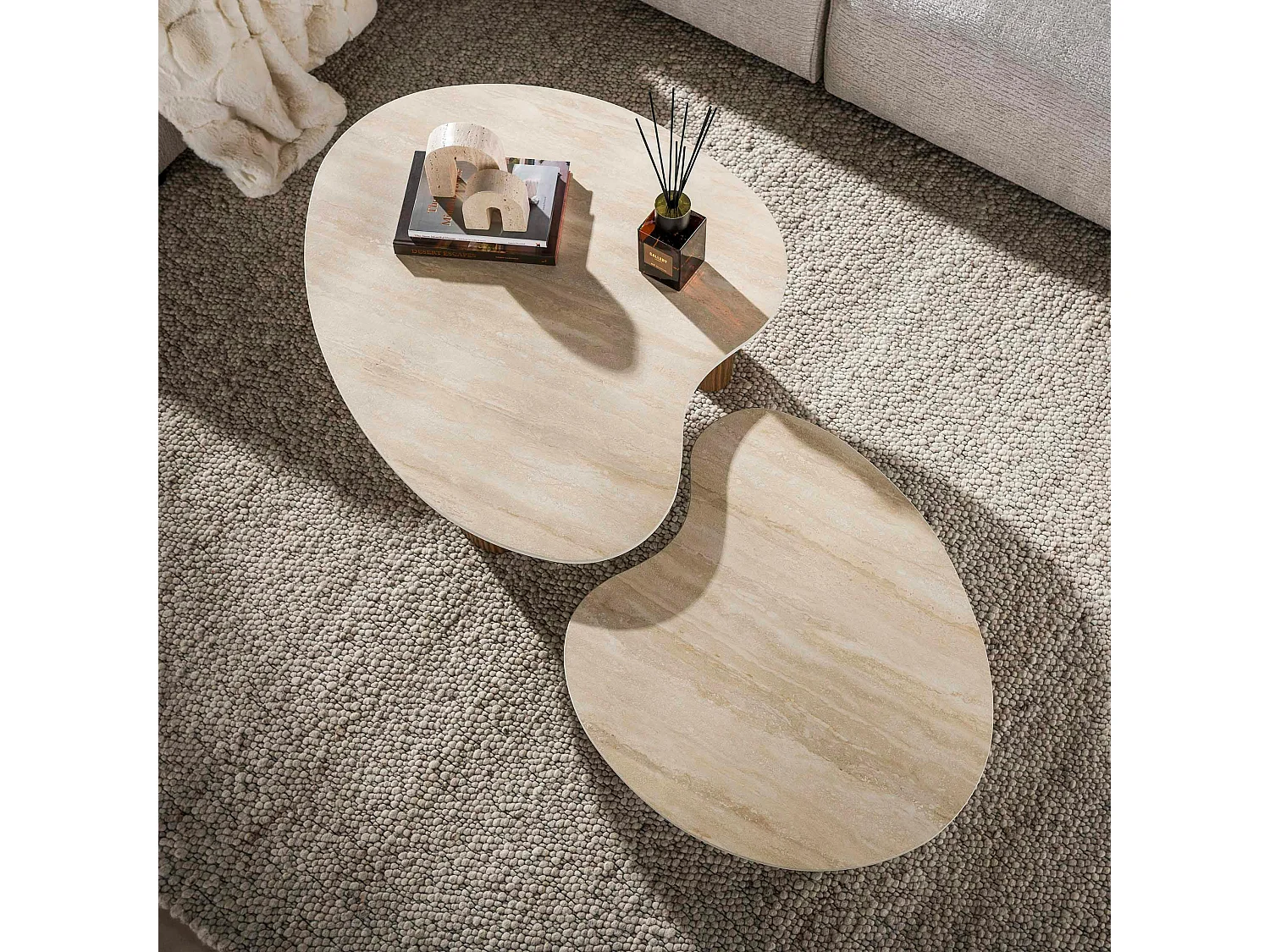 Table basse gigogne céramique 3D pieds rainurés (x2) MAHAL