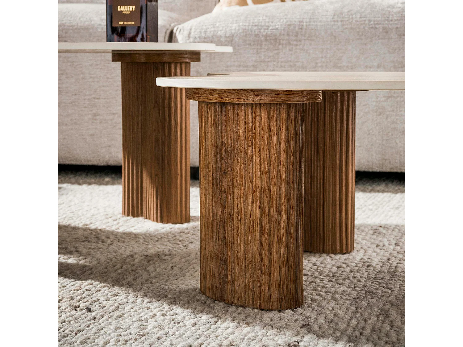 Table basse gigogne céramique 3D pieds rainurés (x2) MAHAL