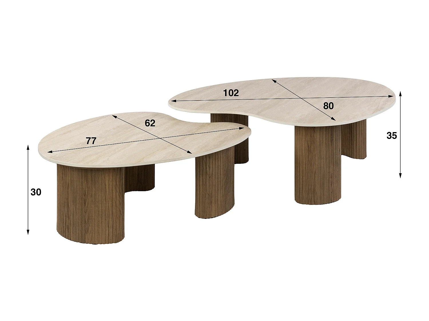 Table basse gigogne céramique 3D pieds rainurés (x2) MAHAL