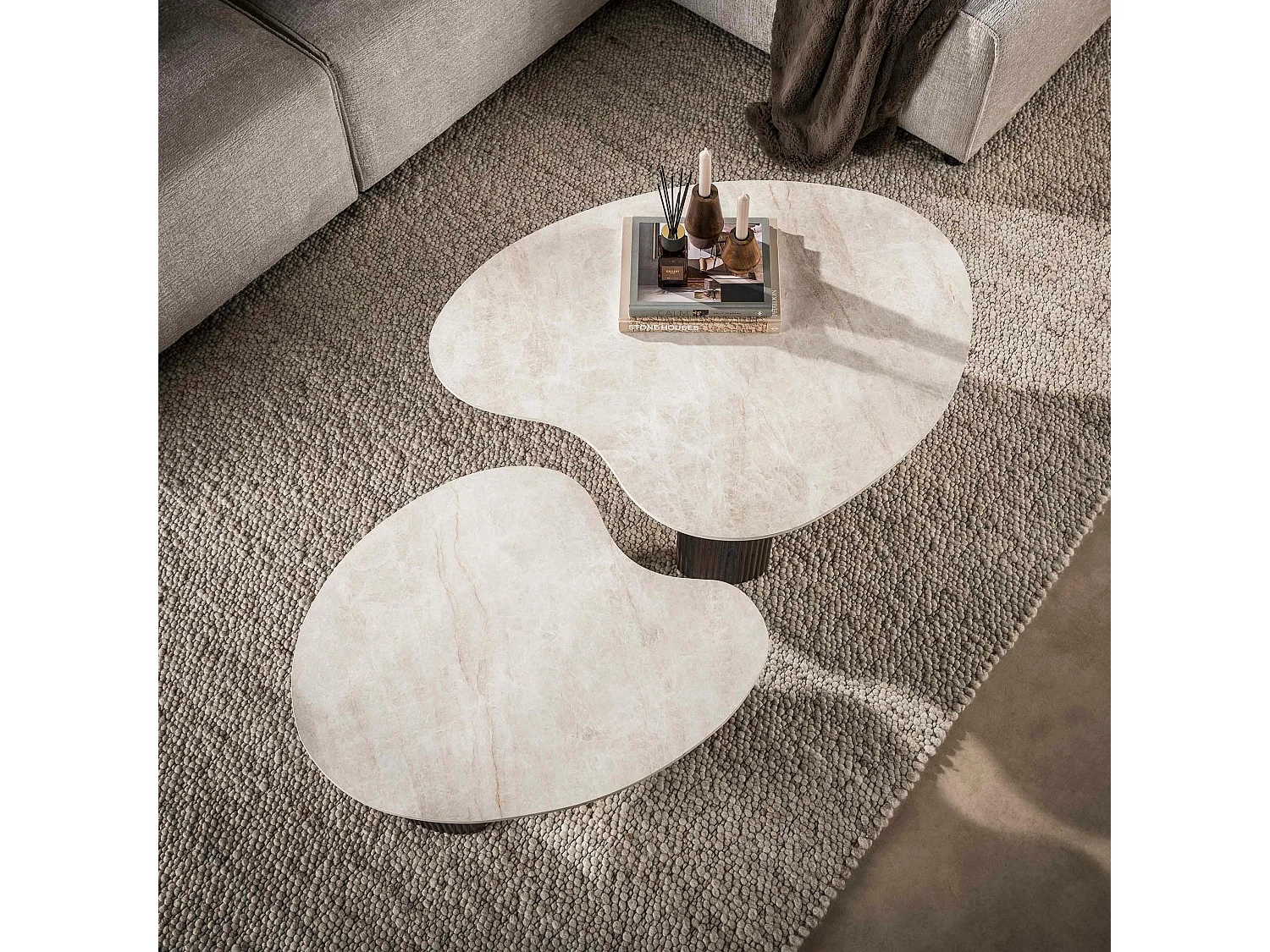 Table basse gigogne céramique 3D pieds foncés (x2) MAHAL