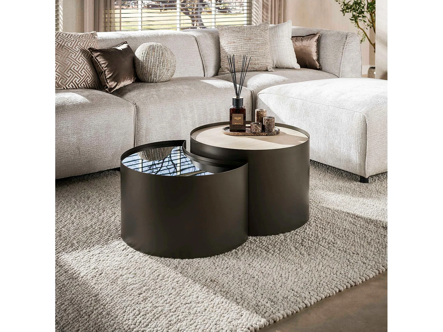 Table basse céramique verre fumé demi-lune (lot de 2) MAHAL