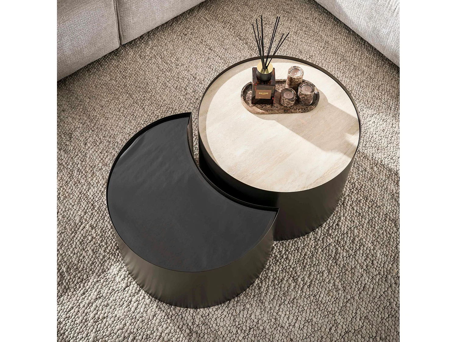 Table basse céramique verre fumé demi-lune (lot de 2) MAHAL